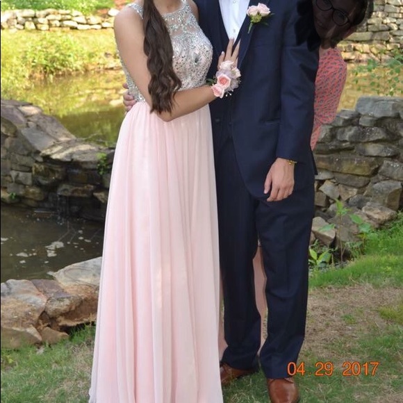 Dancing Queen Blush Pink Beaded Top Prom Dress - Picture 4 of 7